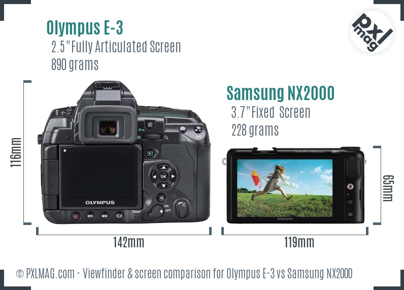 Olympus E-3 vs Samsung NX2000 Screen and Viewfinder comparison