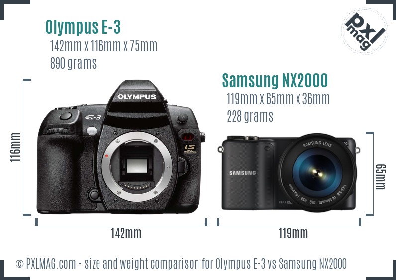 Olympus E-3 vs Samsung NX2000 size comparison