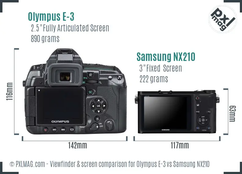 Olympus E-3 vs Samsung NX210 Screen and Viewfinder comparison