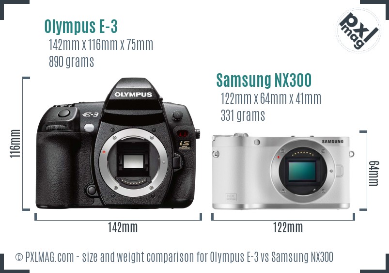 Olympus E-3 vs Samsung NX300 size comparison