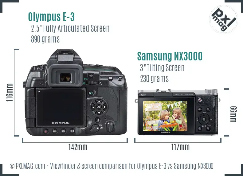 Olympus E-3 vs Samsung NX3000 Screen and Viewfinder comparison Olympus E-3 vs Samsung NX3000 Screen and Viewfinder comparison