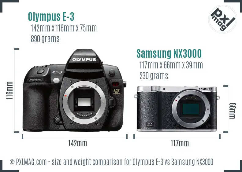 Olympus E-3 vs Samsung NX3000 size comparison Olympus E-3 vs Samsung NX3000 size comparison