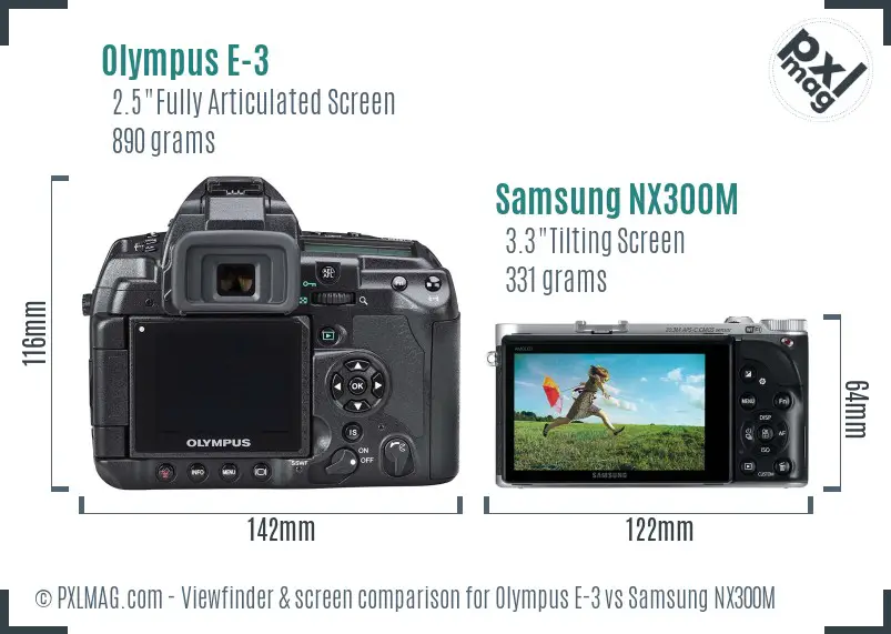 Olympus E-3 vs Samsung NX300M Screen and Viewfinder comparison Olympus E-3 vs Samsung NX300M Screen and Viewfinder comparison