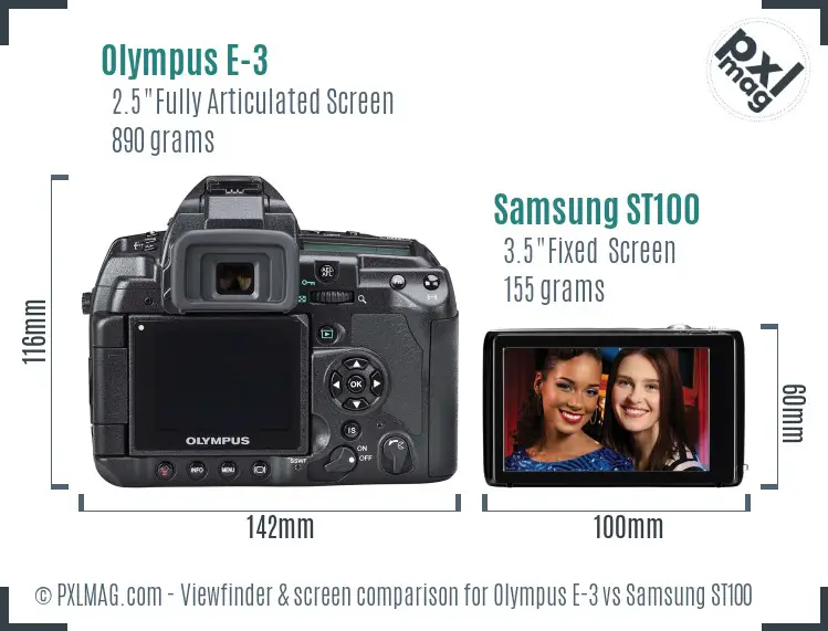 Olympus E-3 vs Samsung ST100 Screen and Viewfinder comparison