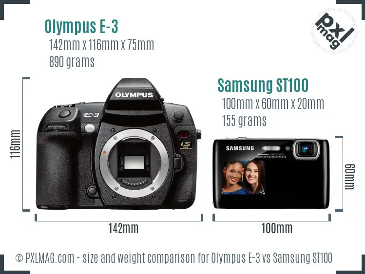 Olympus E-3 vs Samsung ST100 size comparison