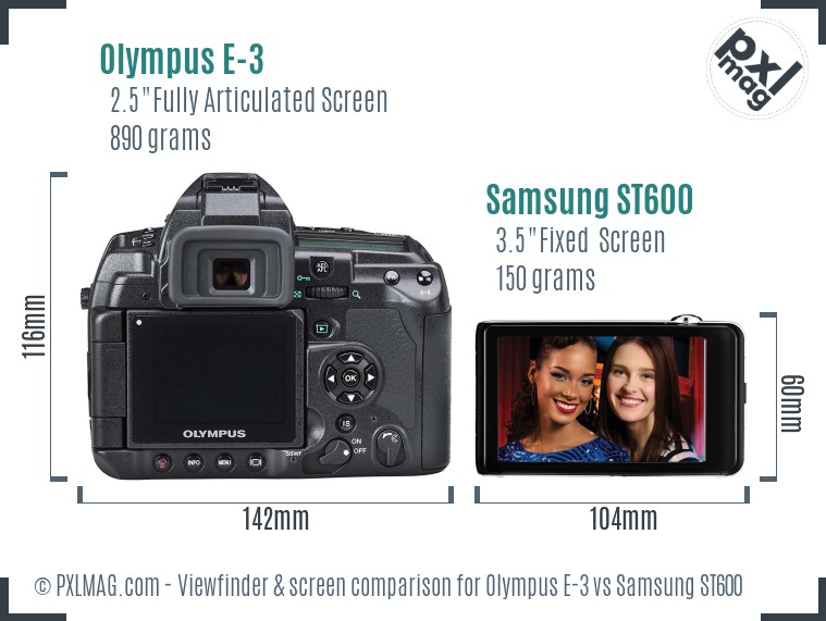 Olympus E-3 vs Samsung ST600 Screen and Viewfinder comparison