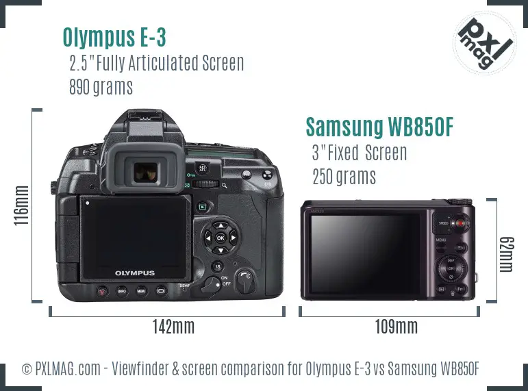 Olympus E-3 vs Samsung WB850F Screen and Viewfinder comparison Olympus E-3 vs Samsung WB850F Screen and Viewfinder comparison
