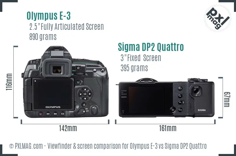 Olympus E-3 vs Sigma DP2 Quattro Screen and Viewfinder comparison