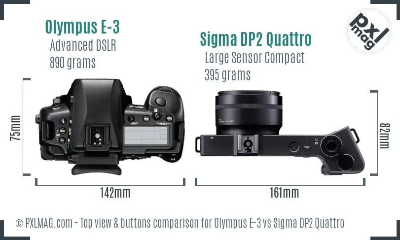 Olympus E-3 vs Sigma DP2 Quattro top view buttons comparison