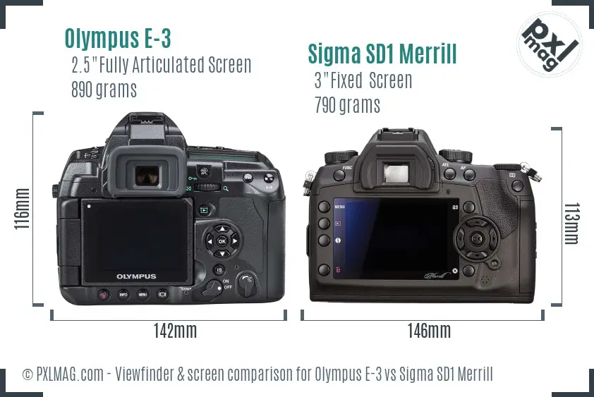 Olympus E-3 vs Sigma SD1 Merrill Screen and Viewfinder comparison