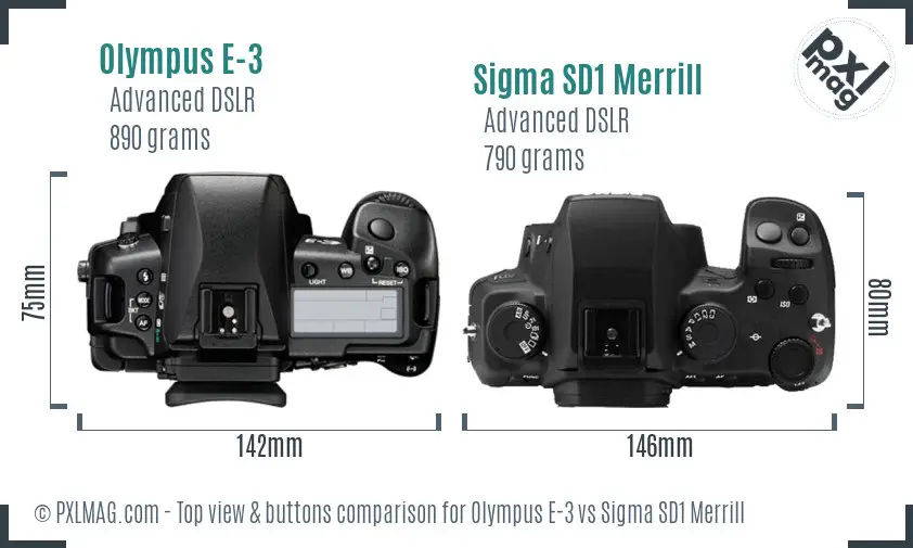 Olympus E-3 vs Sigma SD1 Merrill top view buttons comparison