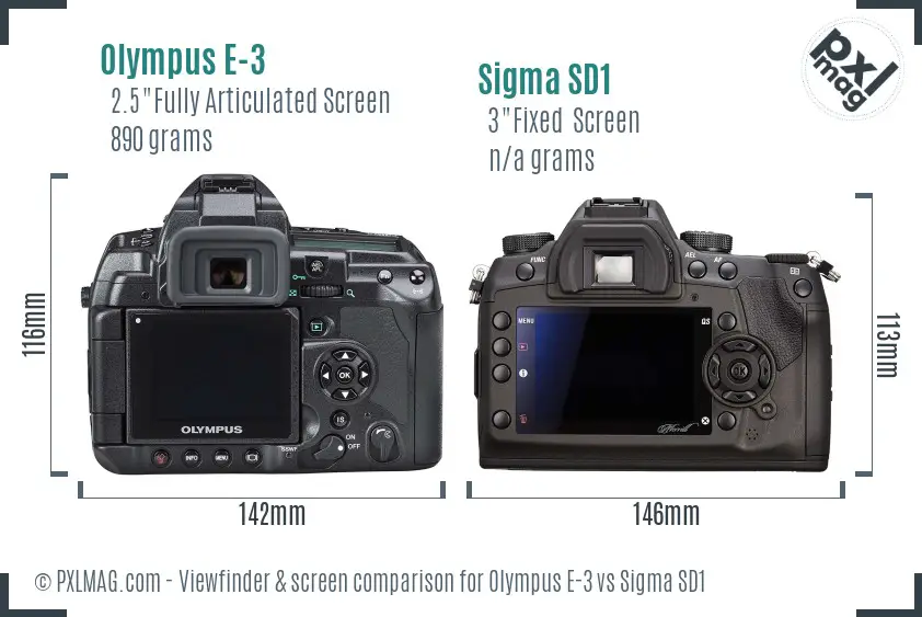Olympus E-3 vs Sigma SD1 Screen and Viewfinder comparison