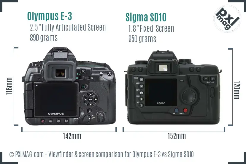 Olympus E-3 vs Sigma SD10 Screen and Viewfinder comparison