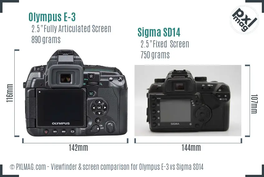 Olympus E-3 vs Sigma SD14 Screen and Viewfinder comparison