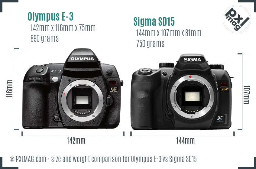 Olympus E-3 vs Sigma SD15 size comparison