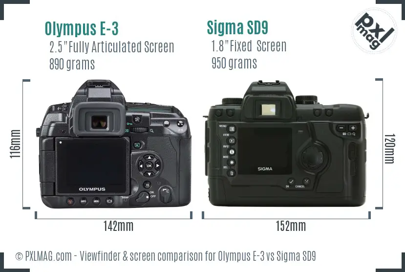 Olympus E-3 vs Sigma SD9 Screen and Viewfinder comparison