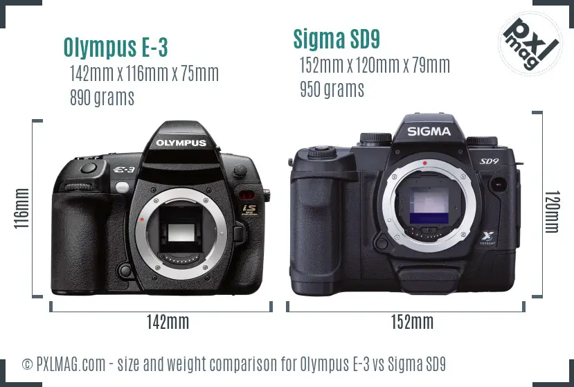 Olympus E-3 vs Sigma SD9 size comparison