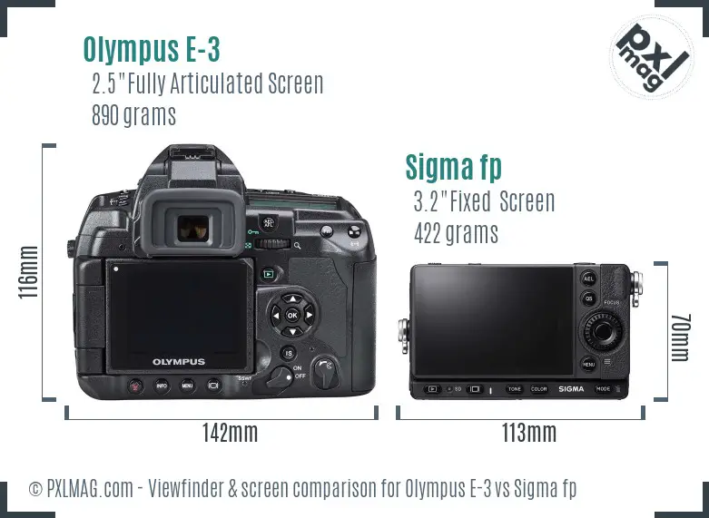 Olympus E-3 vs Sigma fp Screen and Viewfinder comparison