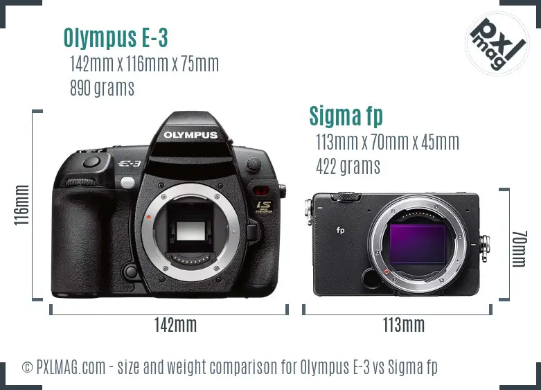 Olympus E-3 vs Sigma fp size comparison