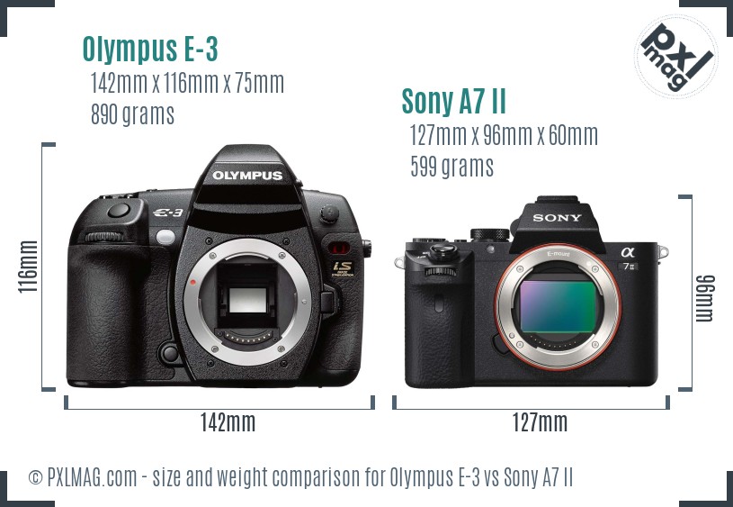 Olympus E-3 vs Sony A7 II size comparison Olympus E-3 vs Sony A7 II size comparison