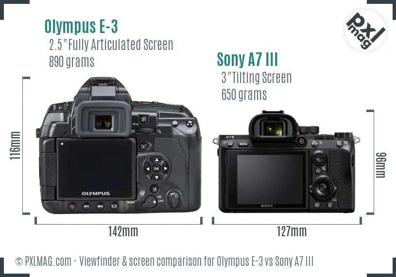 Olympus E-3 vs Sony A7 III Screen and Viewfinder comparison