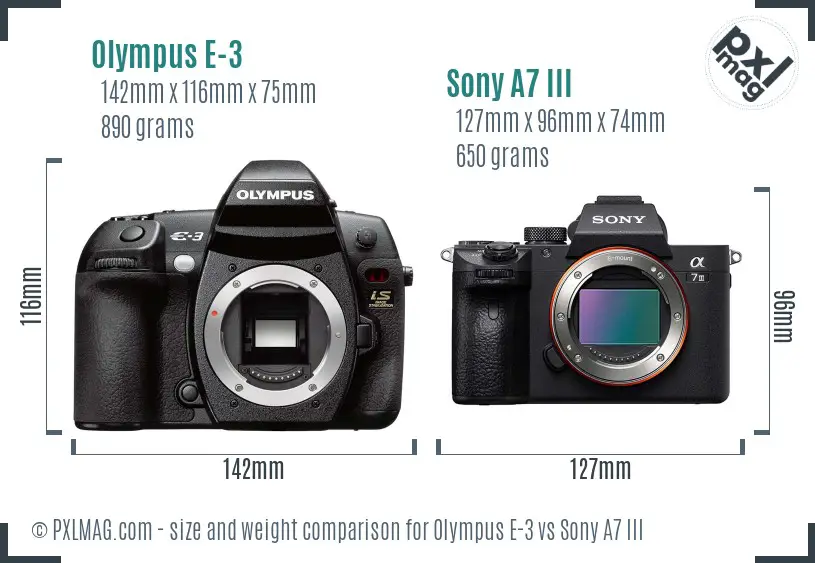 Olympus E-3 vs Sony A7 III size comparison
