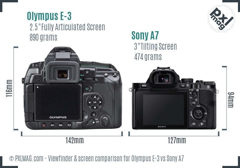 Olympus E-3 vs Sony A7 Screen and Viewfinder comparison