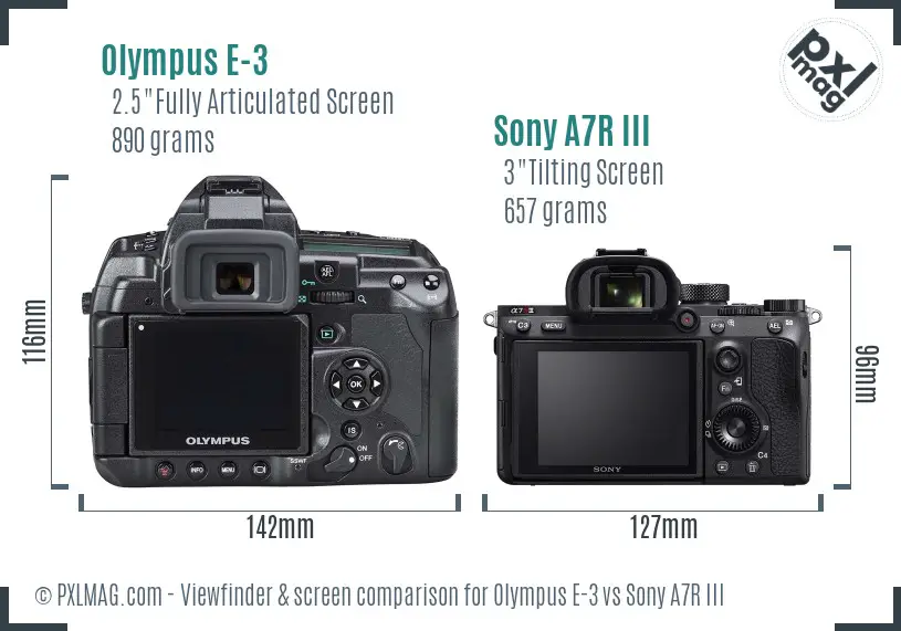 Olympus E-3 vs Sony A7R III Screen and Viewfinder comparison