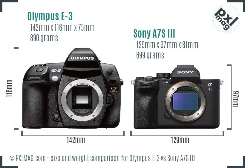 Olympus E-3 vs Sony A7S III size comparison