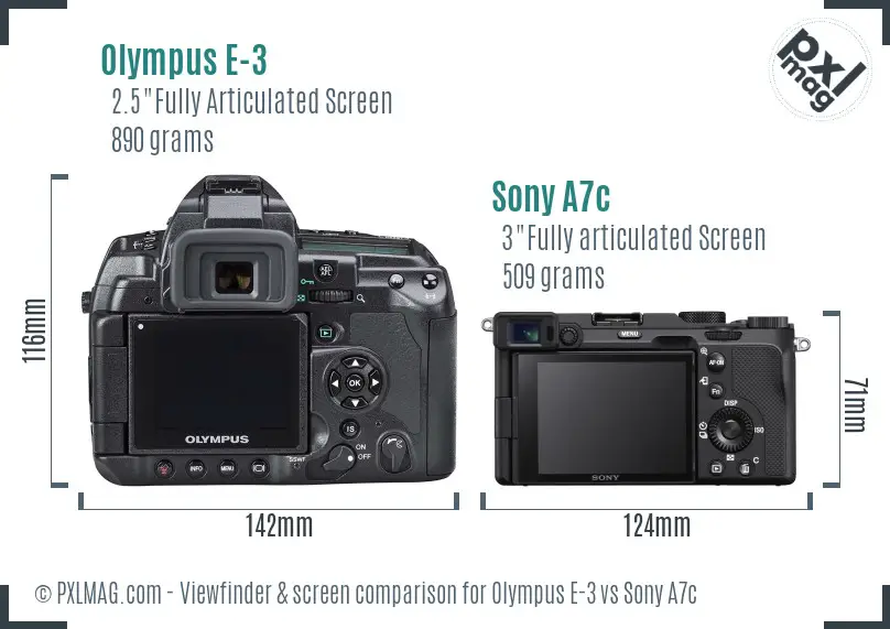 Olympus E-3 vs Sony A7c Screen and Viewfinder comparison