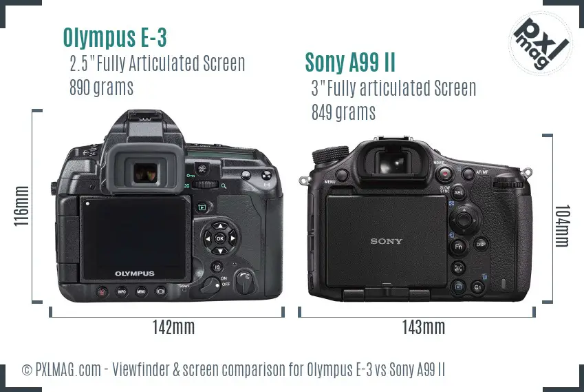 Olympus E-3 vs Sony A99 II Screen and Viewfinder comparison