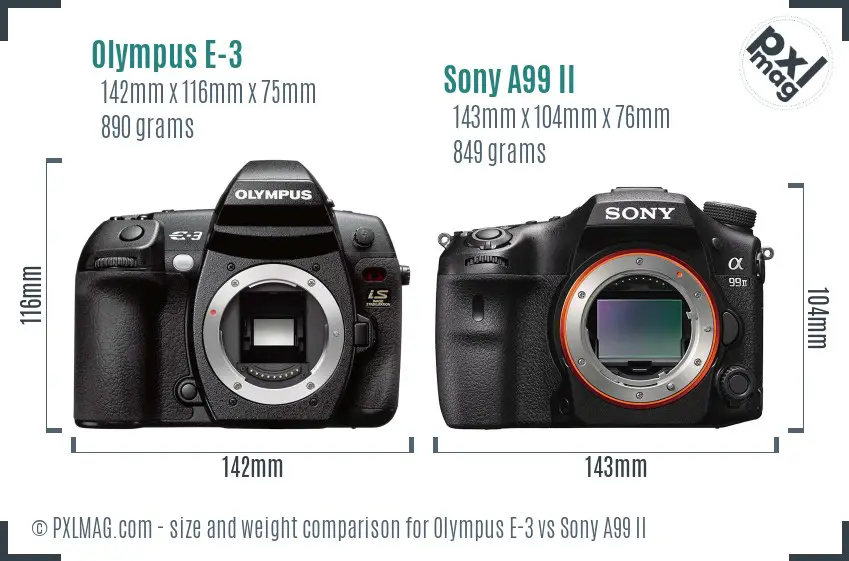 Olympus E-3 vs Sony A99 II size comparison