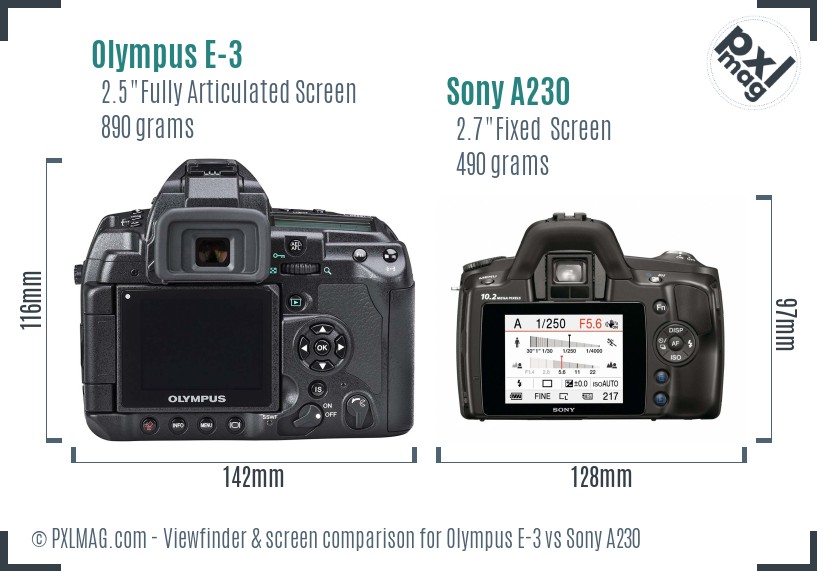 Olympus E-3 vs Sony A230 Screen and Viewfinder comparison