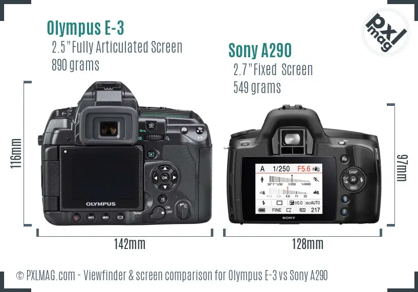 Olympus E-3 vs Sony A290 Screen and Viewfinder comparison