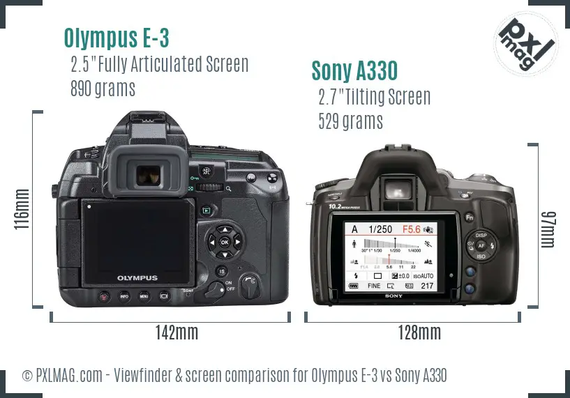 Olympus E-3 vs Sony A330 Screen and Viewfinder comparison