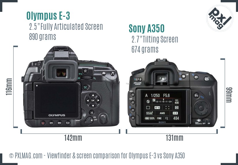 Olympus E-3 vs Sony A350 Screen and Viewfinder comparison