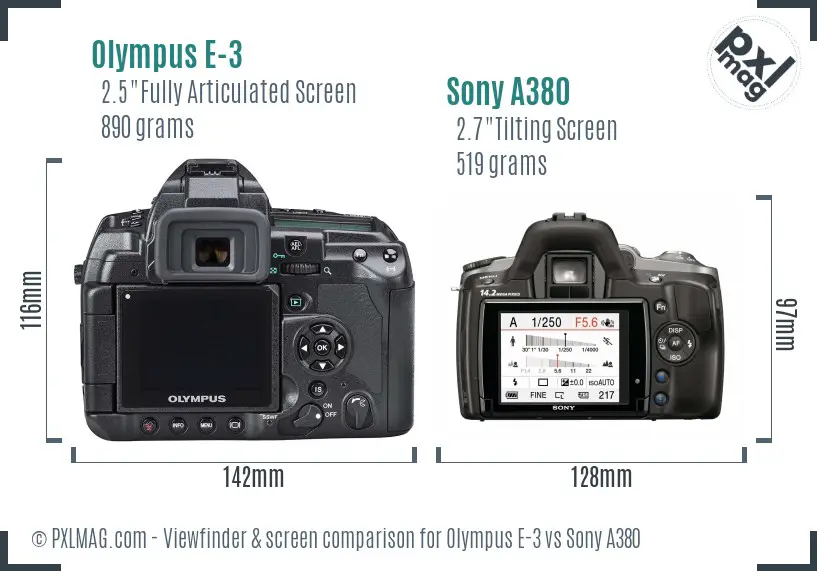 Olympus E-3 vs Sony A380 Screen and Viewfinder comparison