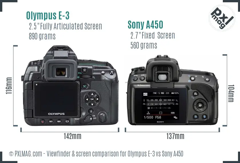 Olympus E-3 vs Sony A450 Screen and Viewfinder comparison