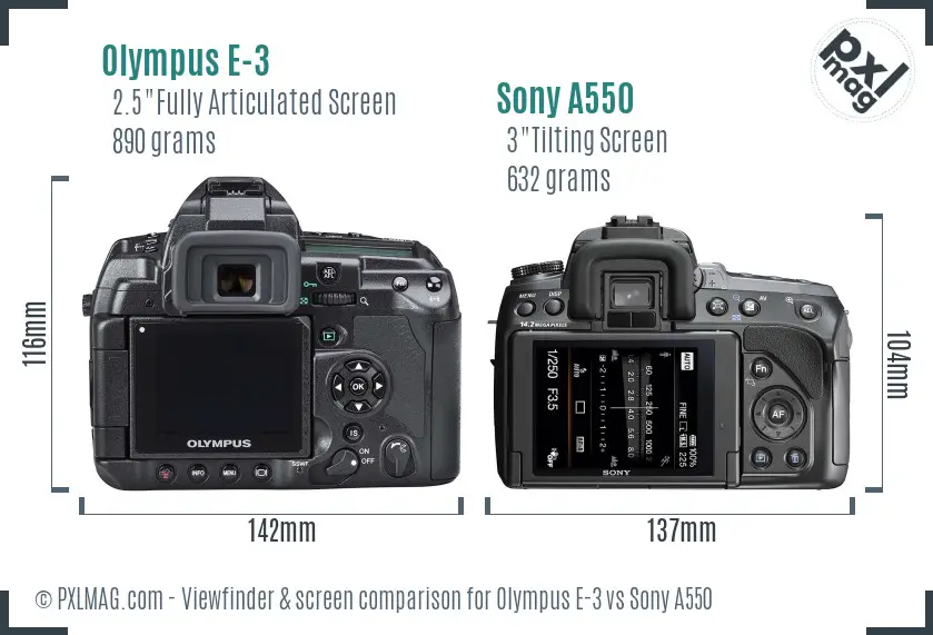 Olympus E-3 vs Sony A550 Screen and Viewfinder comparison Olympus E-3 vs Sony A550 Screen and Viewfinder comparison