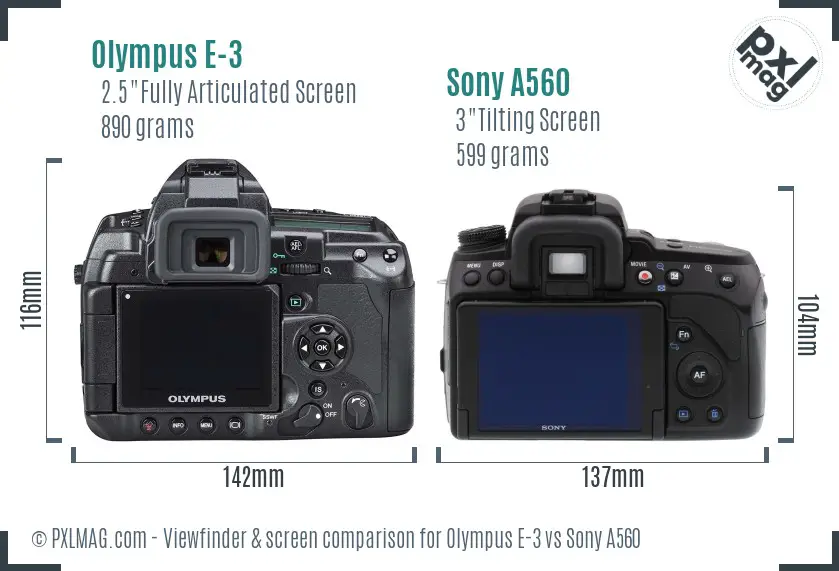 Olympus E-3 vs Sony A560 Screen and Viewfinder comparison