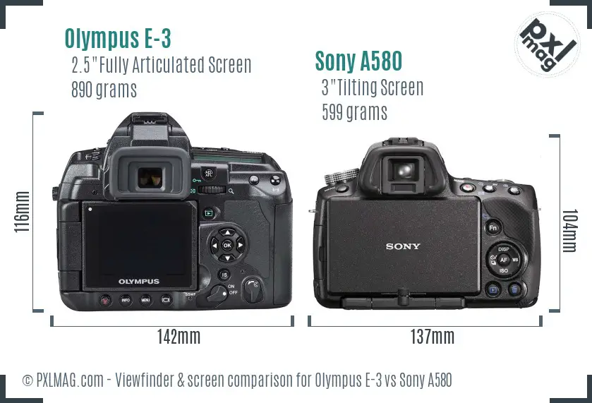 Olympus E-3 vs Sony A580 Screen and Viewfinder comparison