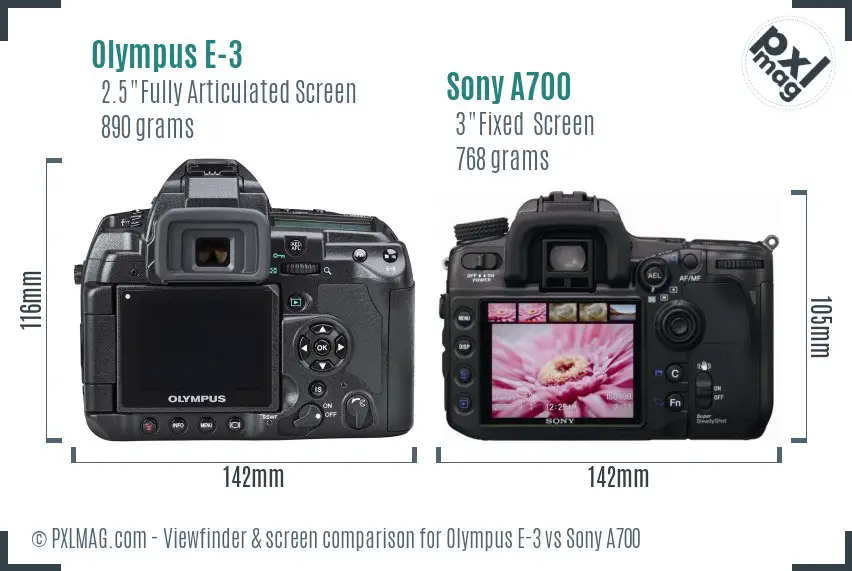 Olympus E-3 vs Sony A700 Screen and Viewfinder comparison