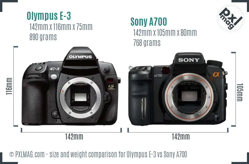 Olympus E-3 vs Sony A700 size comparison