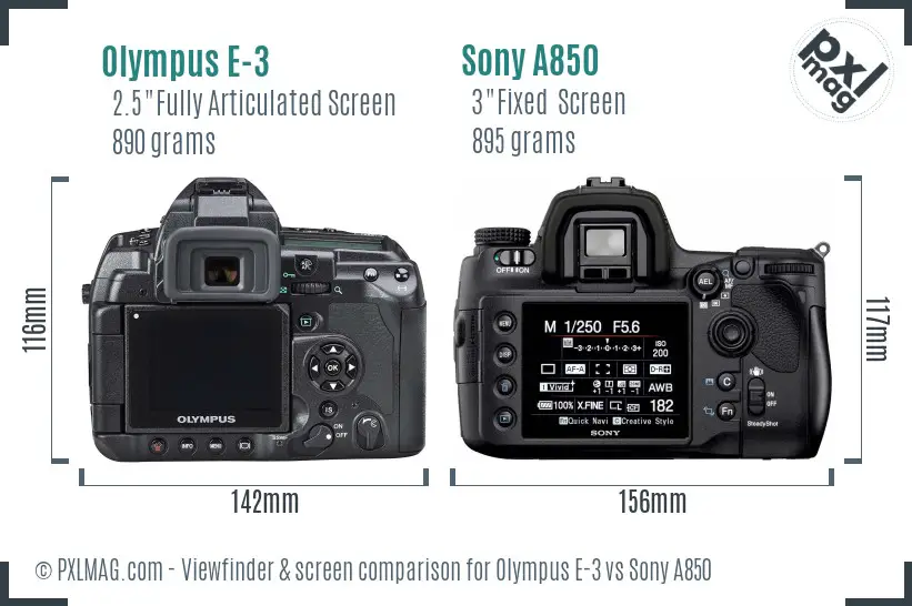 Olympus E-3 vs Sony A850 Screen and Viewfinder comparison