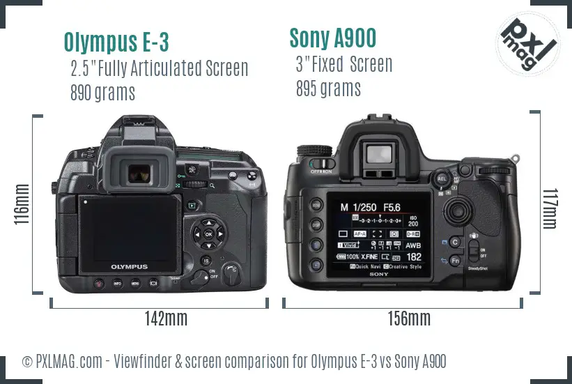 Olympus E-3 vs Sony A900 Screen and Viewfinder comparison
