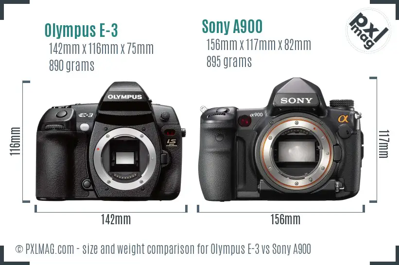 Olympus E-3 vs Sony A900 size comparison