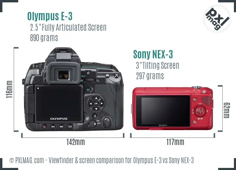 Olympus E-3 vs Sony NEX-3 Screen and Viewfinder comparison