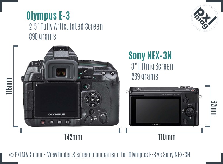 Olympus E-3 vs Sony NEX-3N Screen and Viewfinder comparison