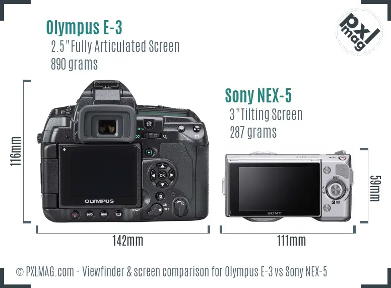 Olympus E-3 vs Sony NEX-5 Screen and Viewfinder comparison