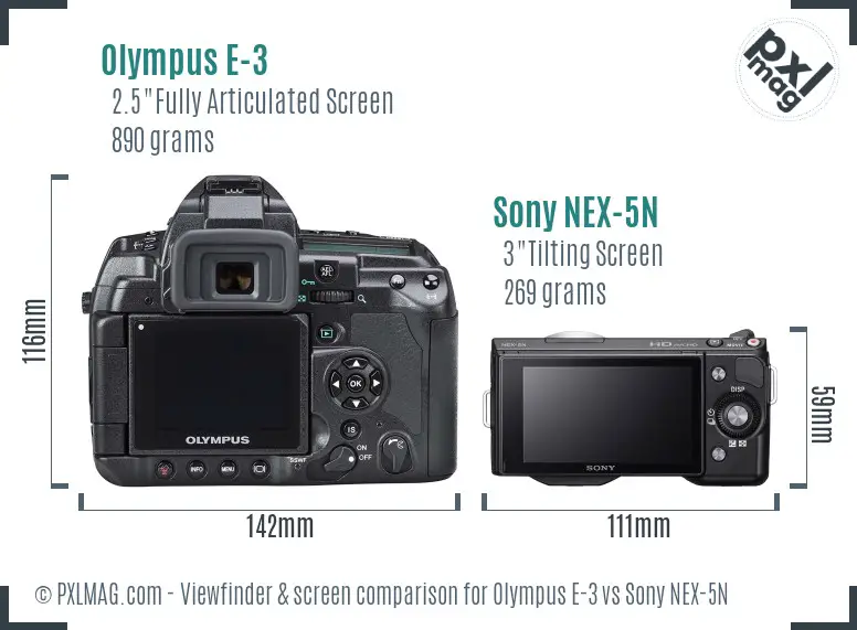 Olympus E-3 vs Sony NEX-5N Screen and Viewfinder comparison